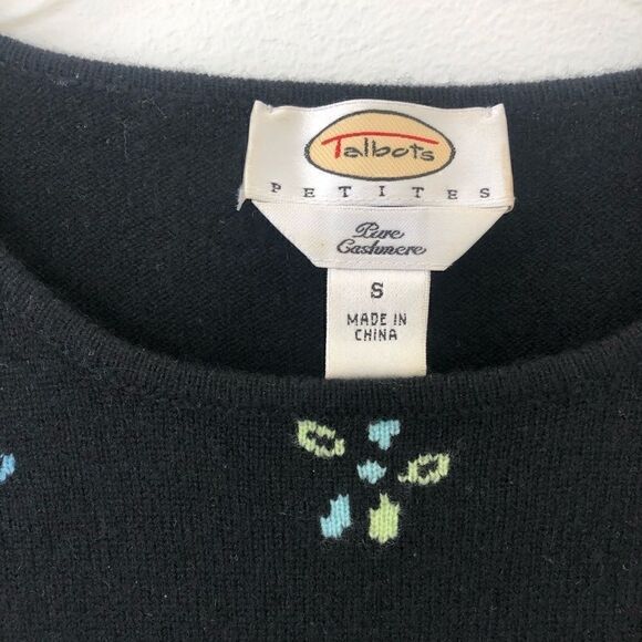 Talbots Cashmere Black Floral Pullover Sweater Lightweight Women Size Small - Picture 4 of 6